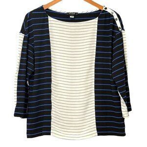St. John Women's Casual Striped Top Black Blue Ivory Viscose 3/4 Sleeve Size M